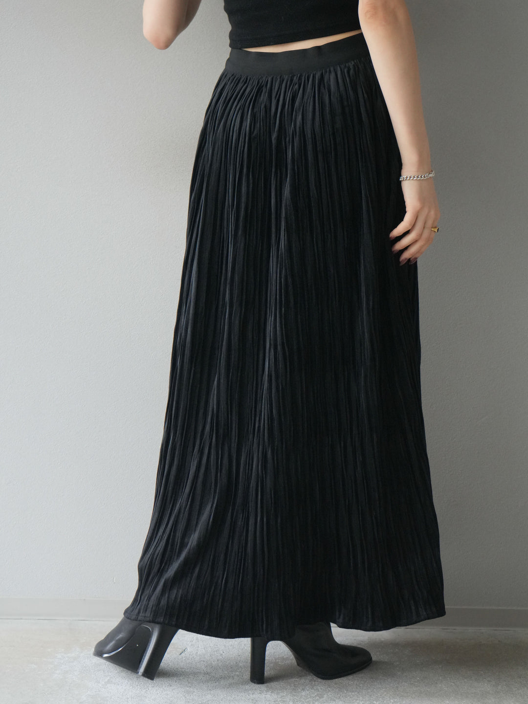 [予約]スエードワッシャープリーツスカート/ black