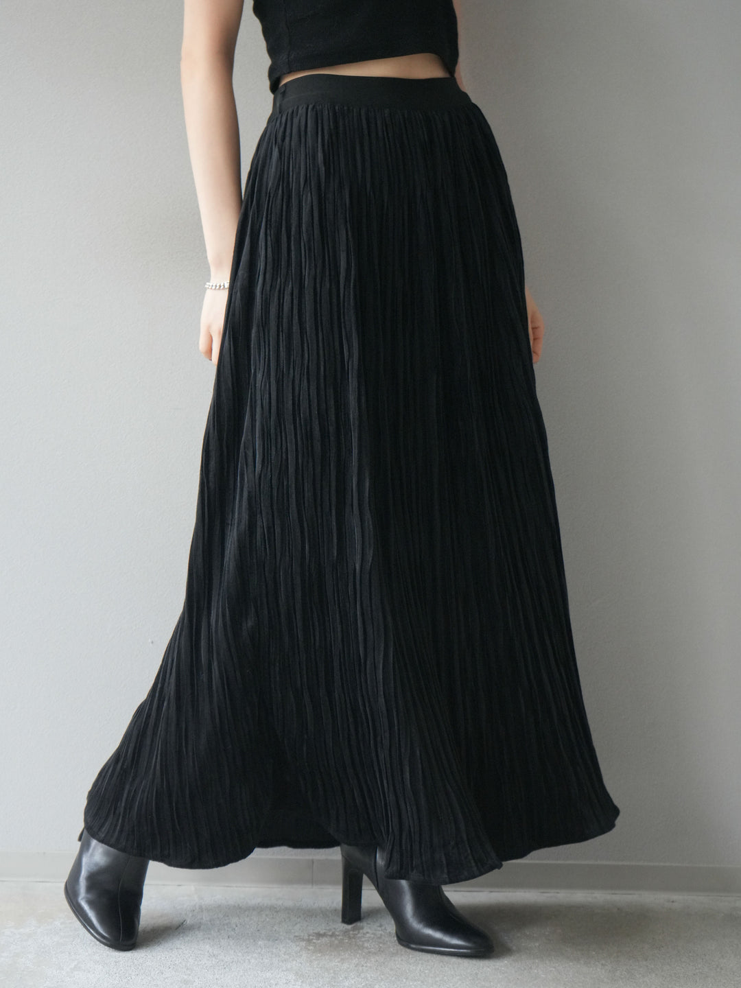 [予約]スエードワッシャープリーツスカート/ black