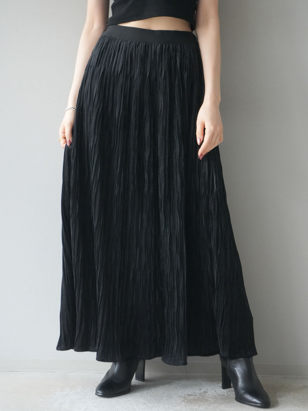 [予約]スエードワッシャープリーツスカート/ black