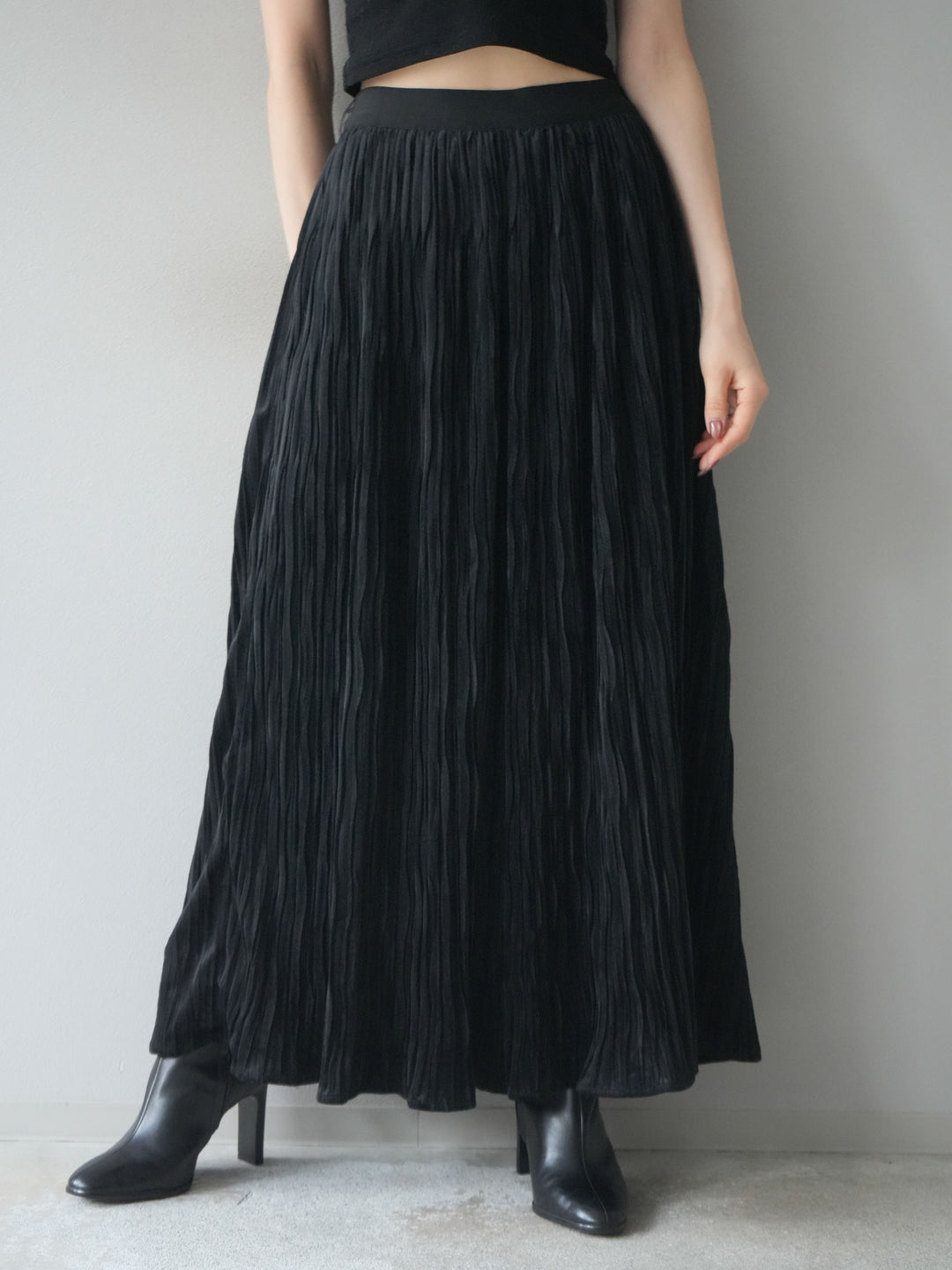 [予約]スエードワッシャープリーツスカート/ black