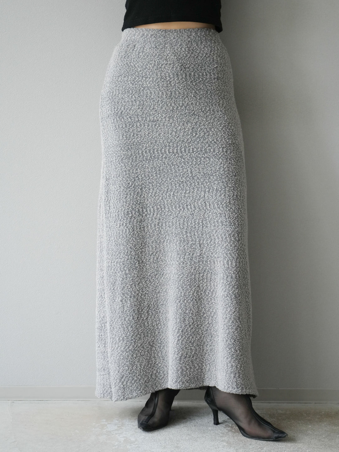 [予約]ブークレーニットIラインスカート/グレー
