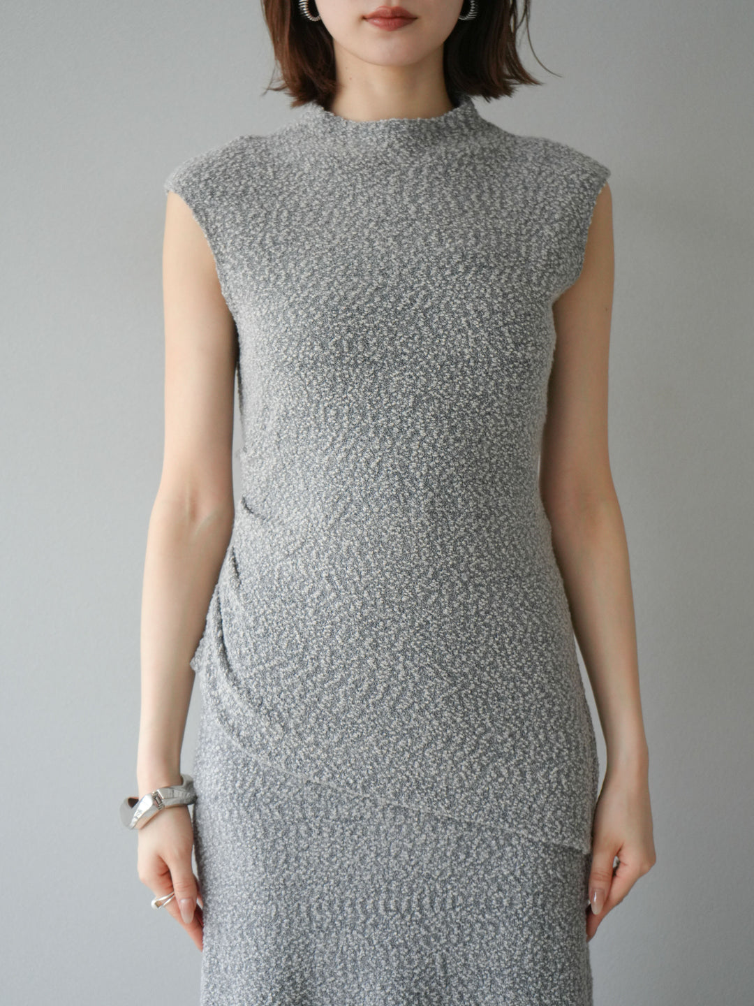 [予約]ブークレアシメニットノースリーブトップス/グレー