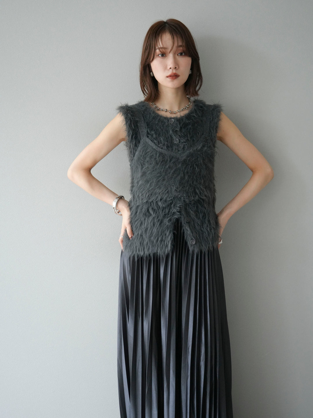 [予約]シャギーニットベスト/チャコール