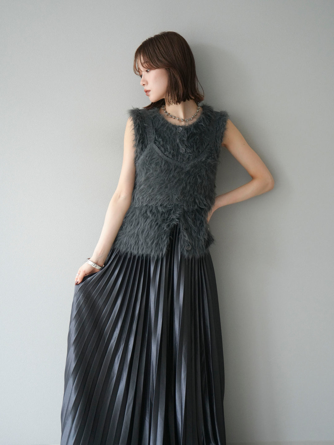 [予約]シャギーニットベスト/チャコール