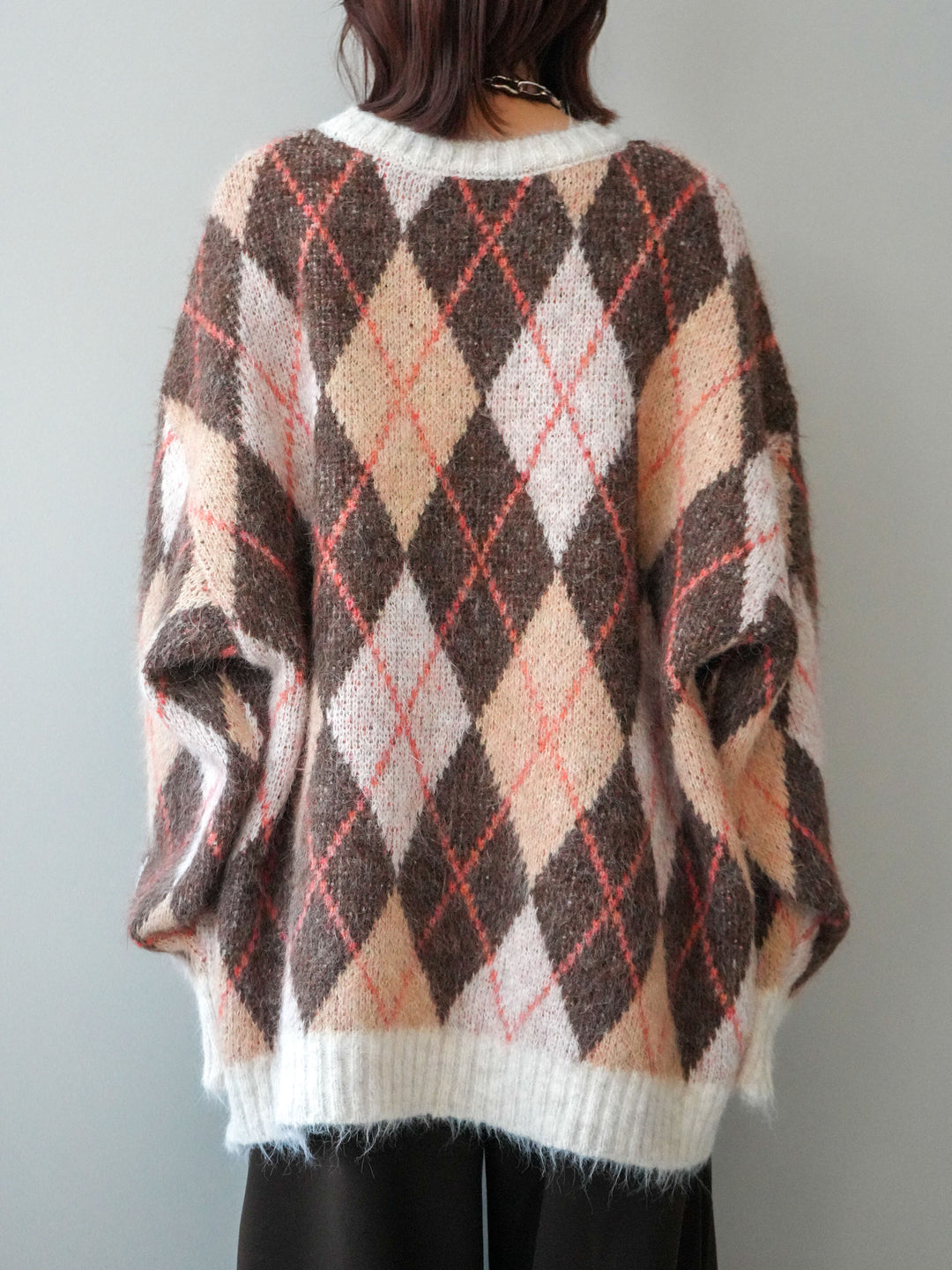 [予約]モヘアタッチアーガイル柄オーバーニットプルオーバー/brown