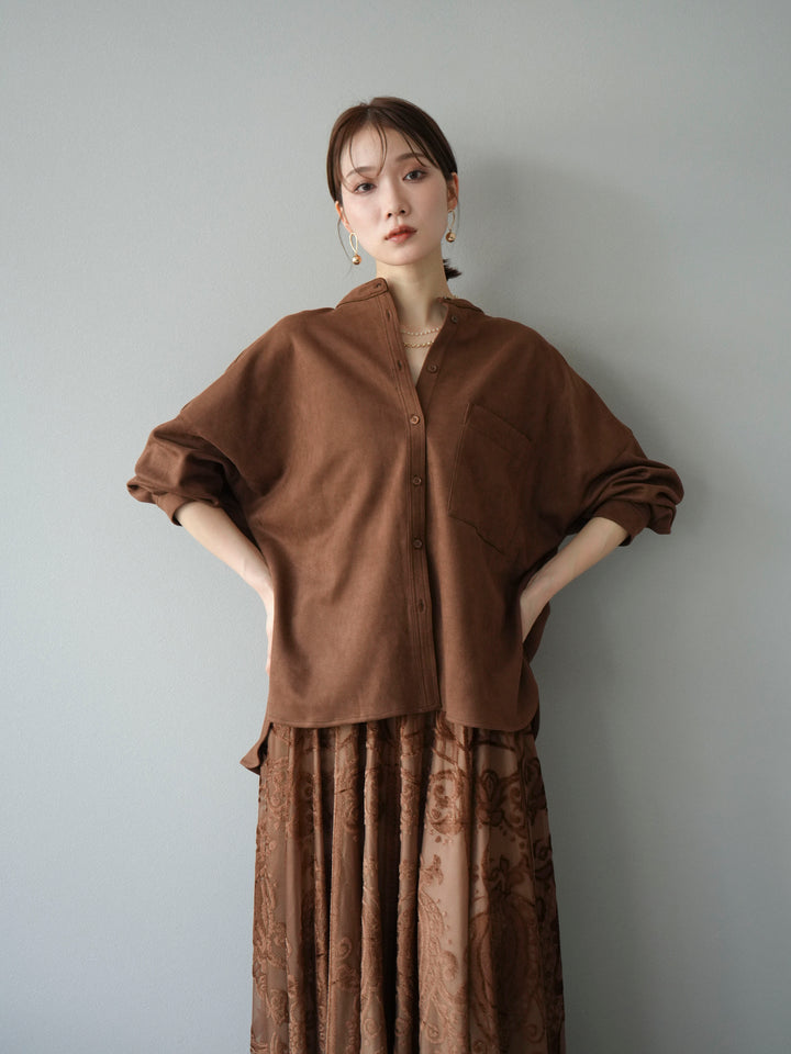 [套裝] 麂皮立領外套襯衫 + 可選飾品套裝（2 套）