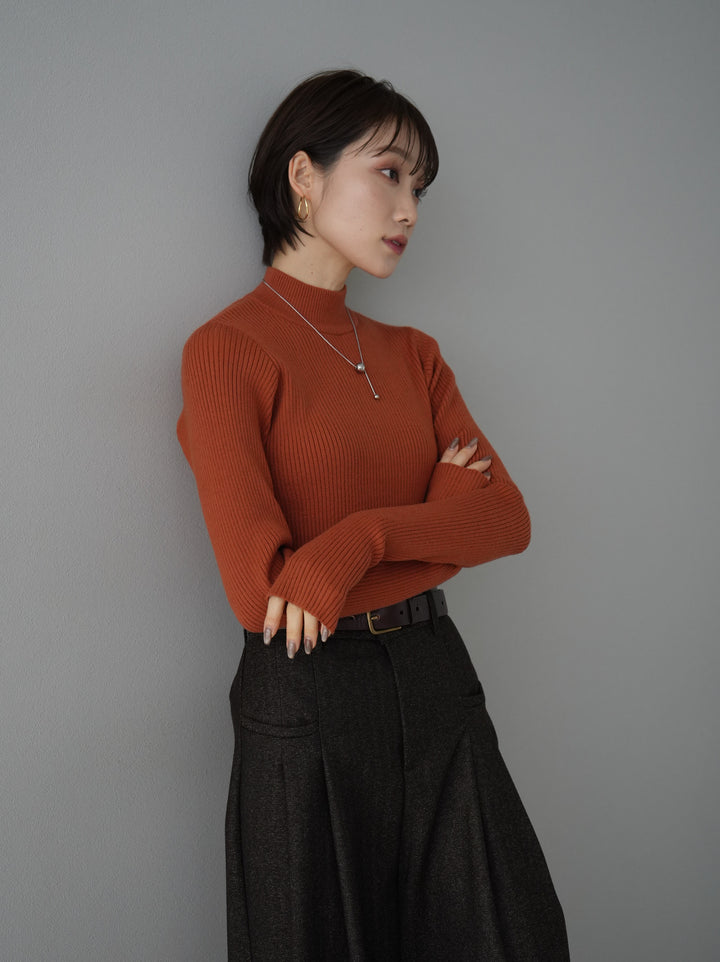 [Pre-order] Thumbhole bottleneck ribbed knit top/orange