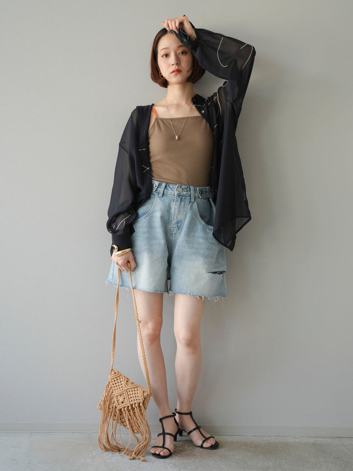 [予約]ペンタッチシフォンシャツ/ブラック