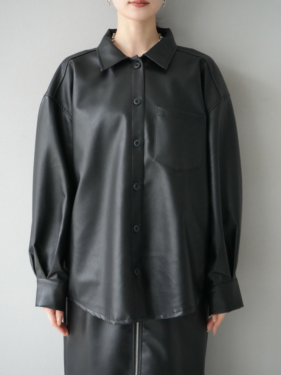 [予約]フェイクレザーシャツ/ブラック