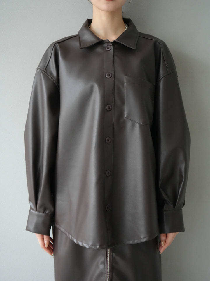 [予約]フェイクレザーシャツ/ブラウン
