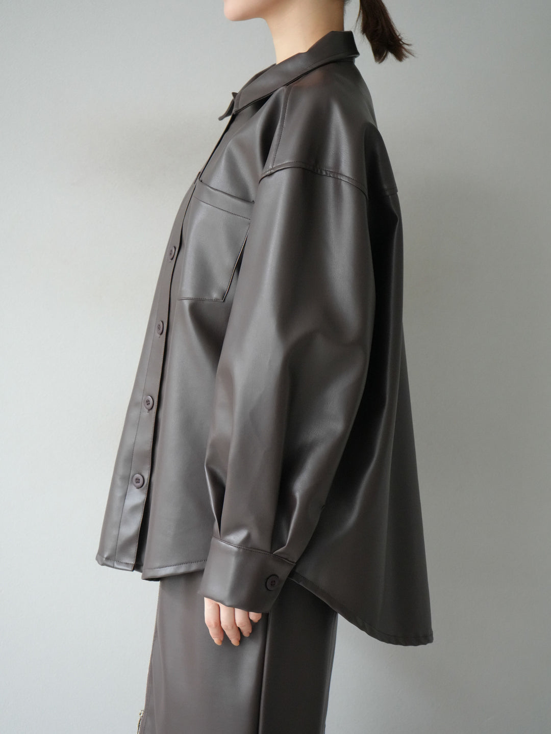 [予約]フェイクレザーシャツ/ブラウン