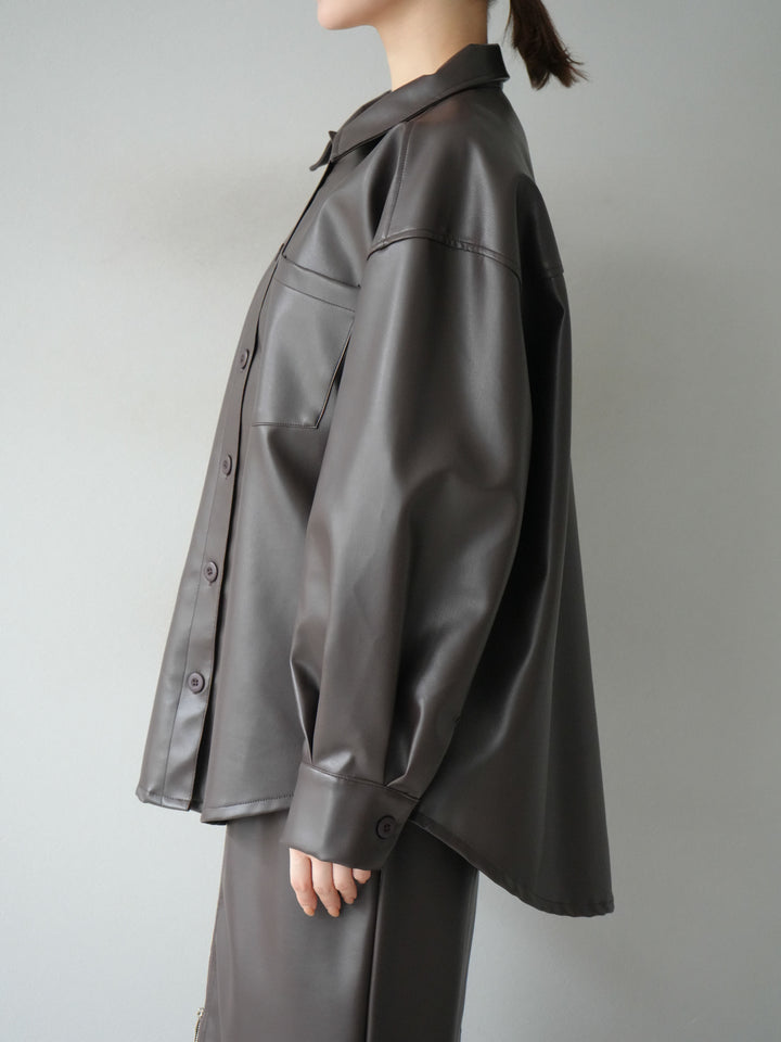 [予約]フェイクレザーシャツ/ブラウン