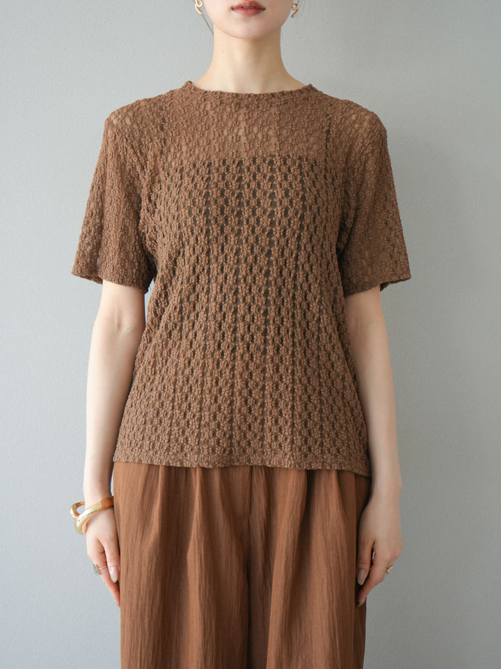【預購】剪裁蕾絲T卹/棕色
