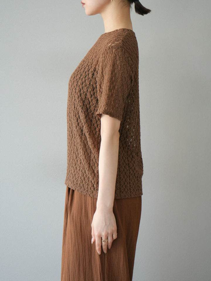 【預購】剪裁蕾絲T卹/棕色
