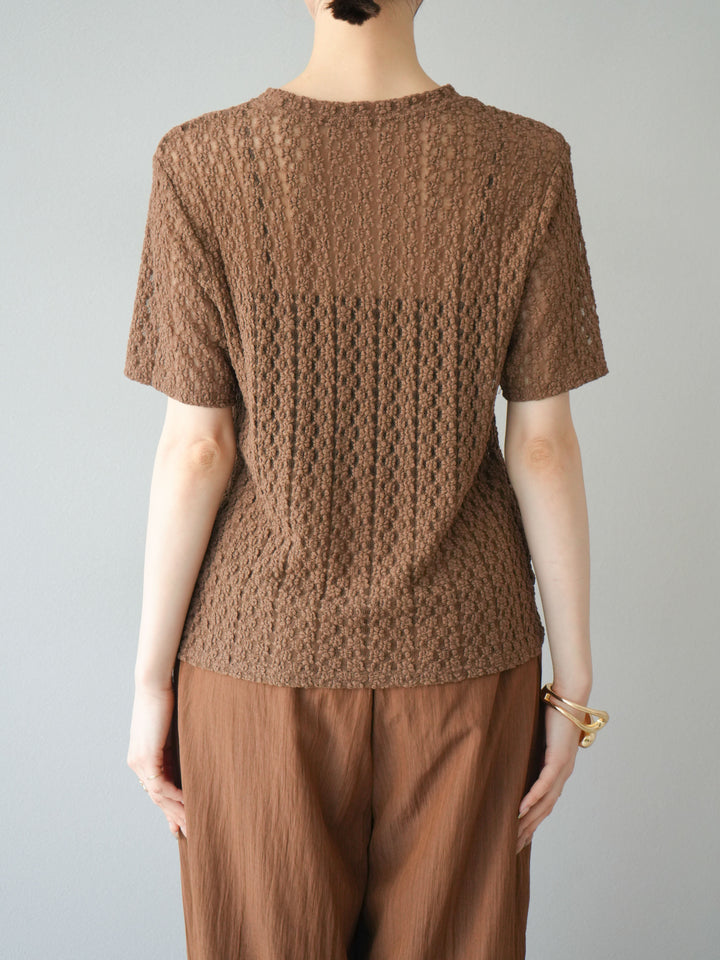 【預購】剪裁蕾絲T卹/棕色