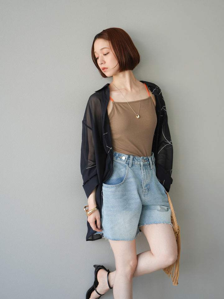 [予約]ペンタッチシフォンシャツ/ブラック