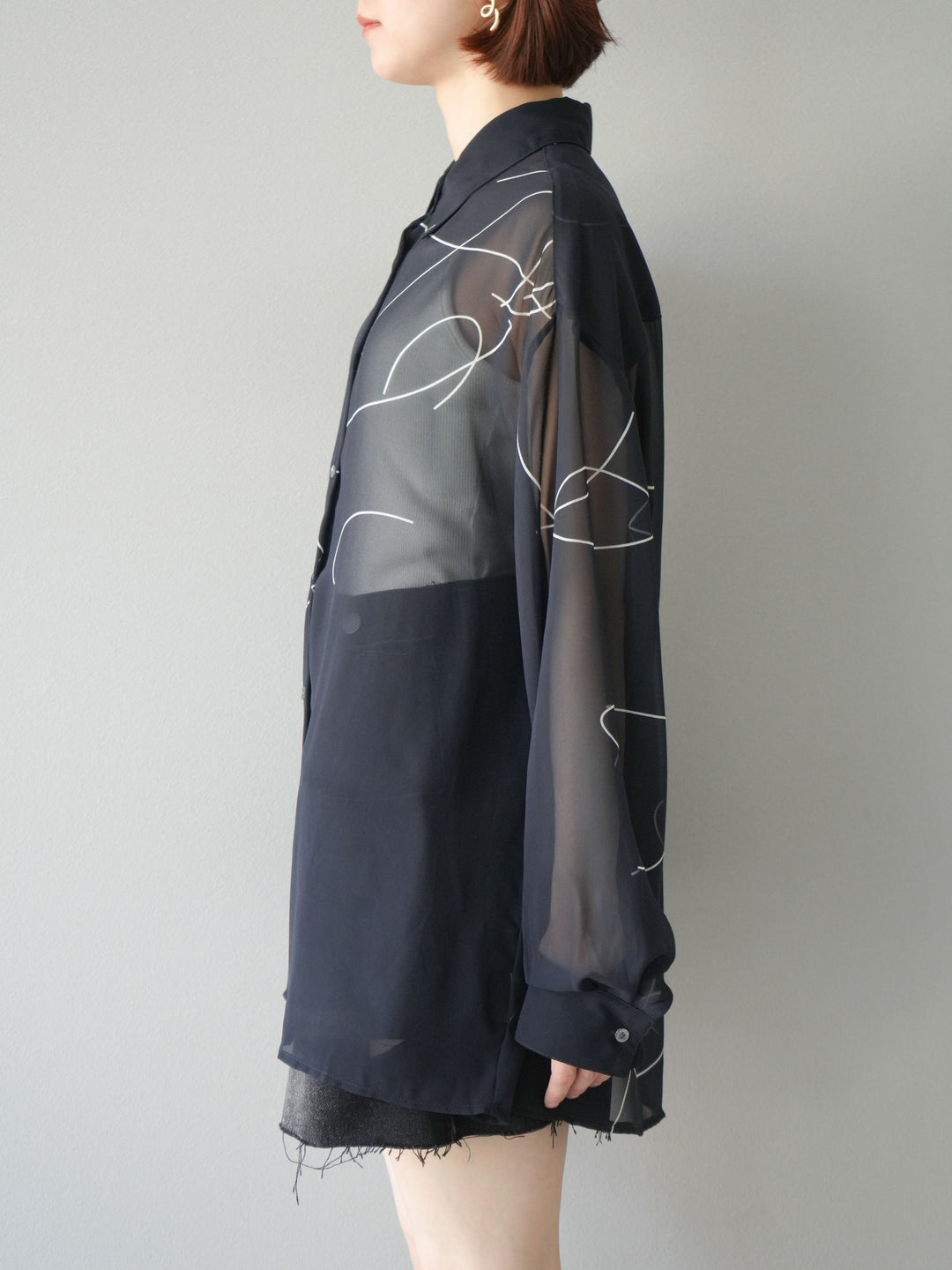 [予約]ペンタッチシフォンシャツ/ブラック