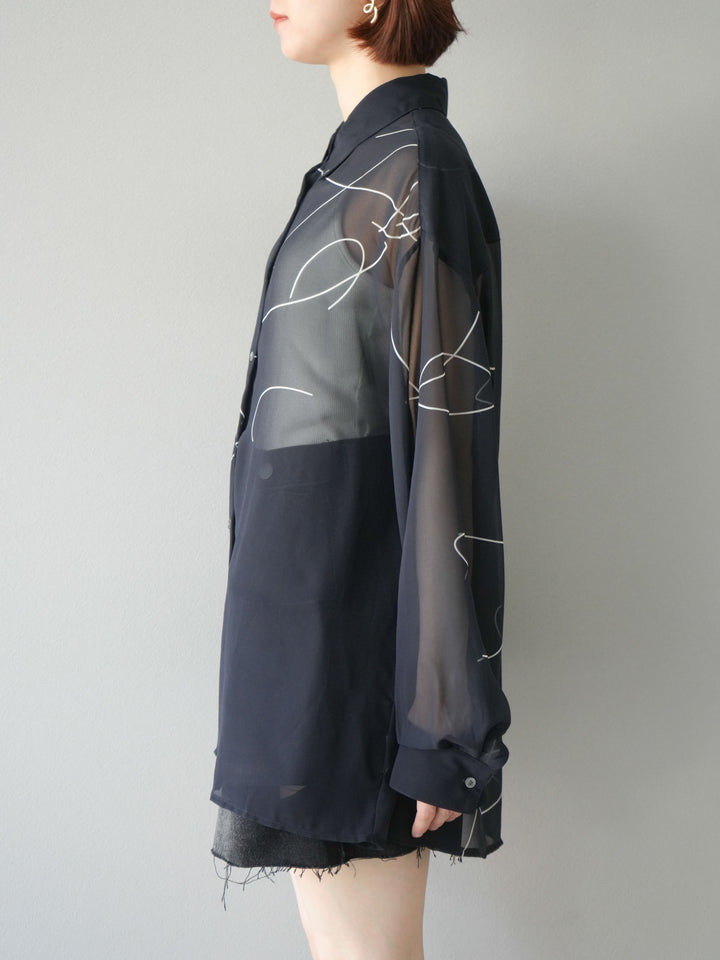 [予約]ペンタッチシフォンシャツ/ブラック