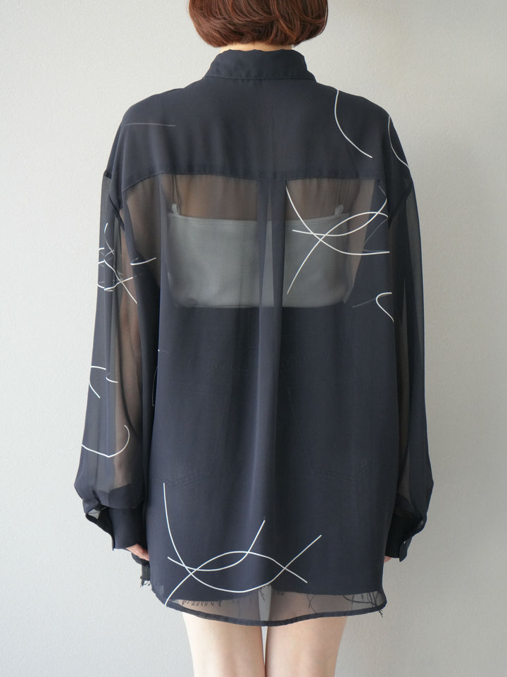 [予約]ペンタッチシフォンシャツ/ブラック