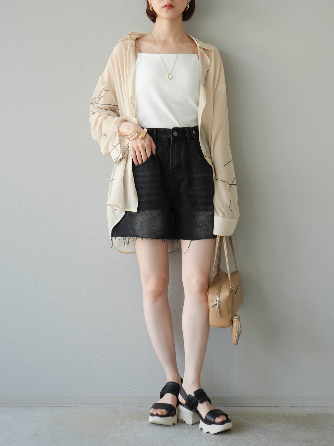 [予約]ペンタッチシフォンシャツ/アイボリー