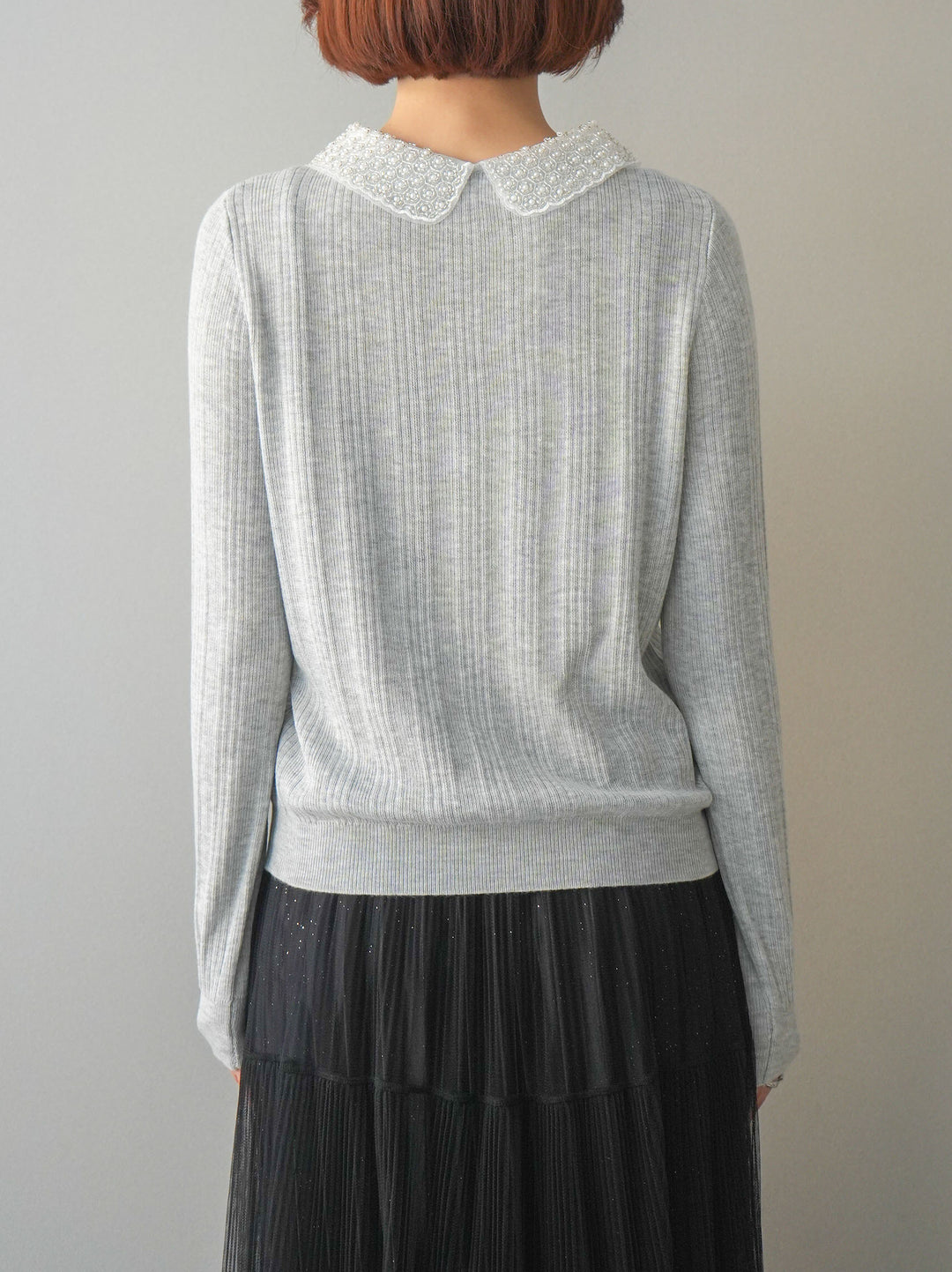 [予約]ビジュー襟パールボタンニットカーディガン/gray