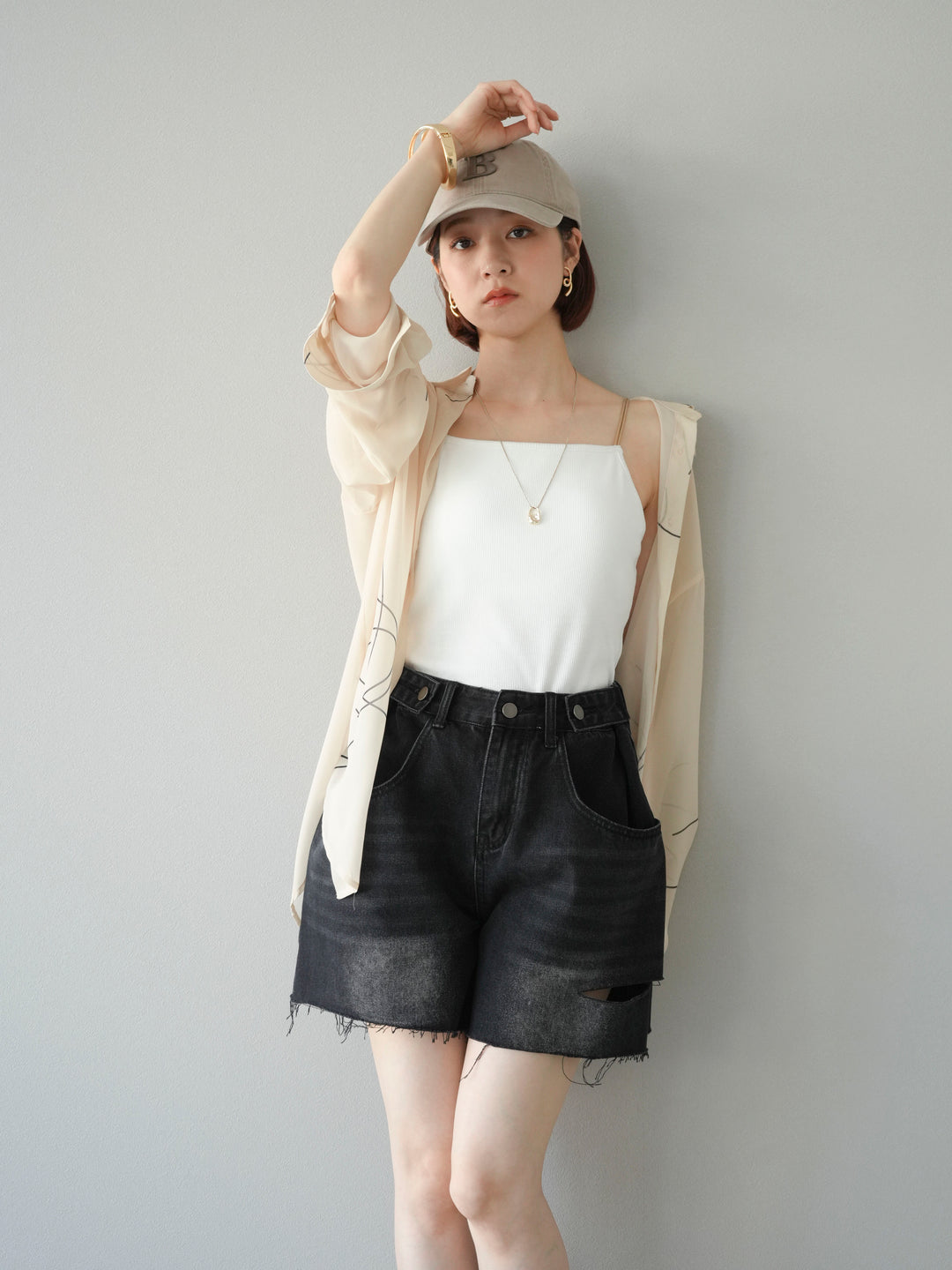 [予約]ペンタッチシフォンシャツ/アイボリー