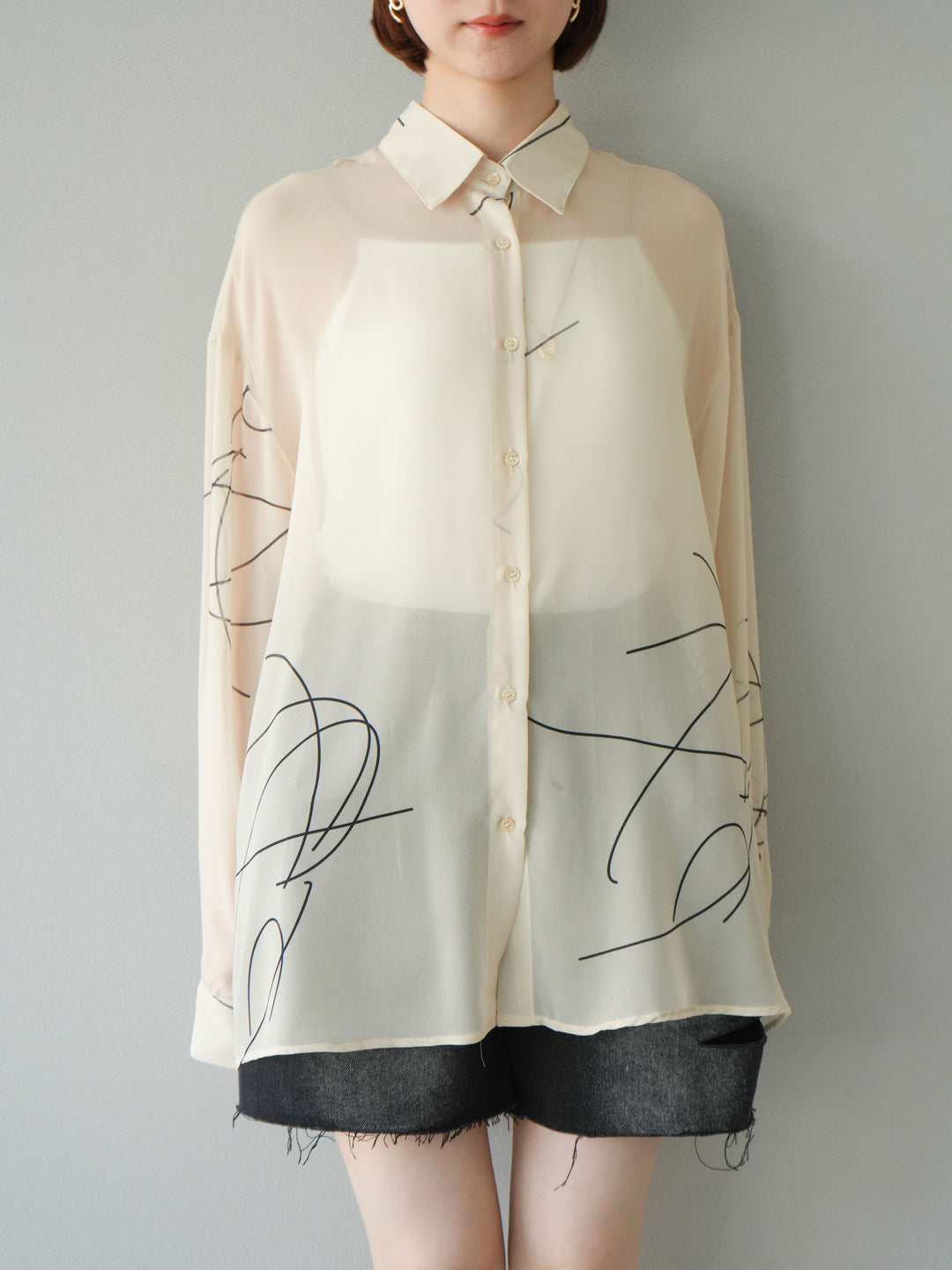 [予約]ペンタッチシフォンシャツ/アイボリー