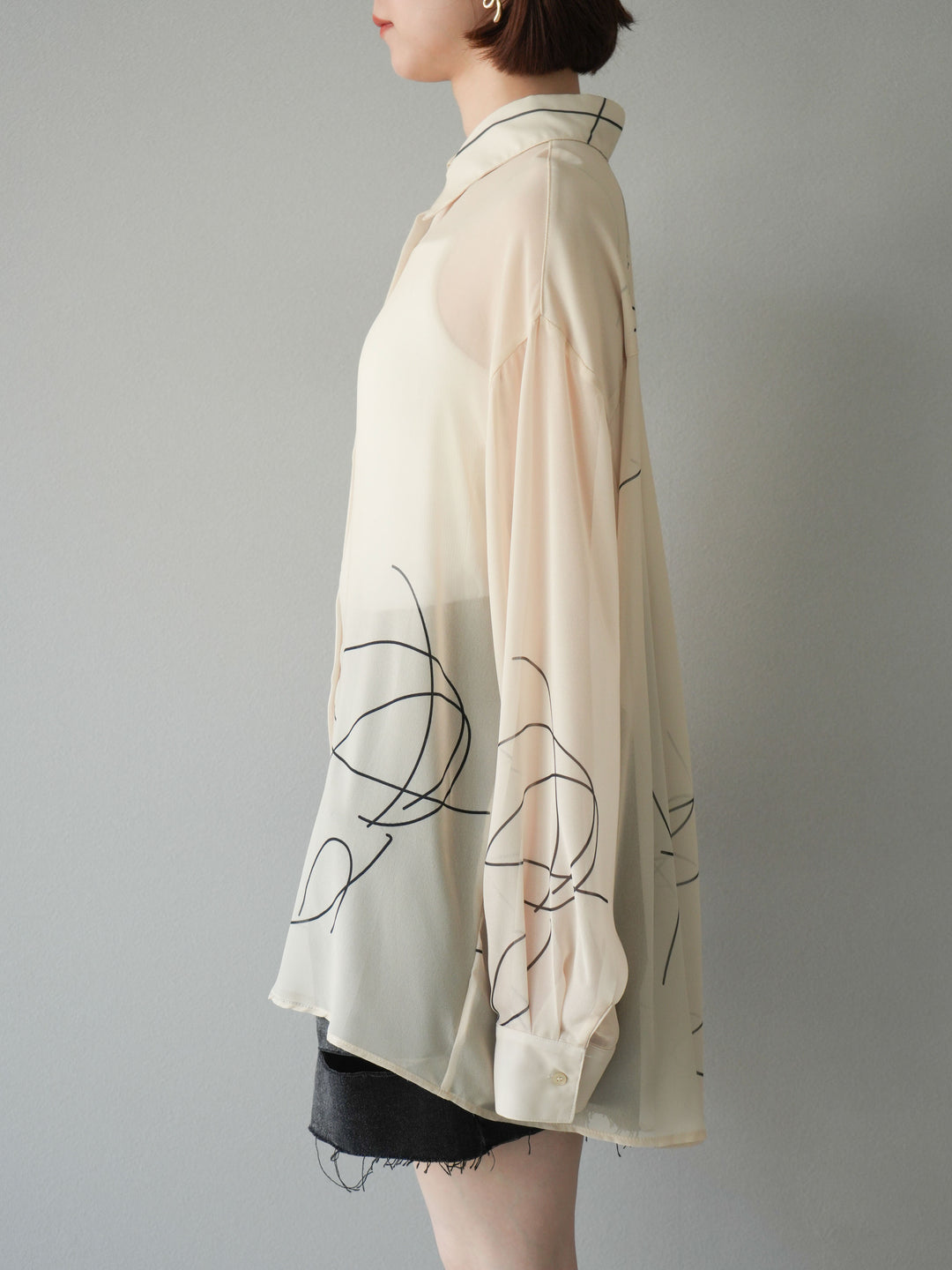 [予約]ペンタッチシフォンシャツ/アイボリー