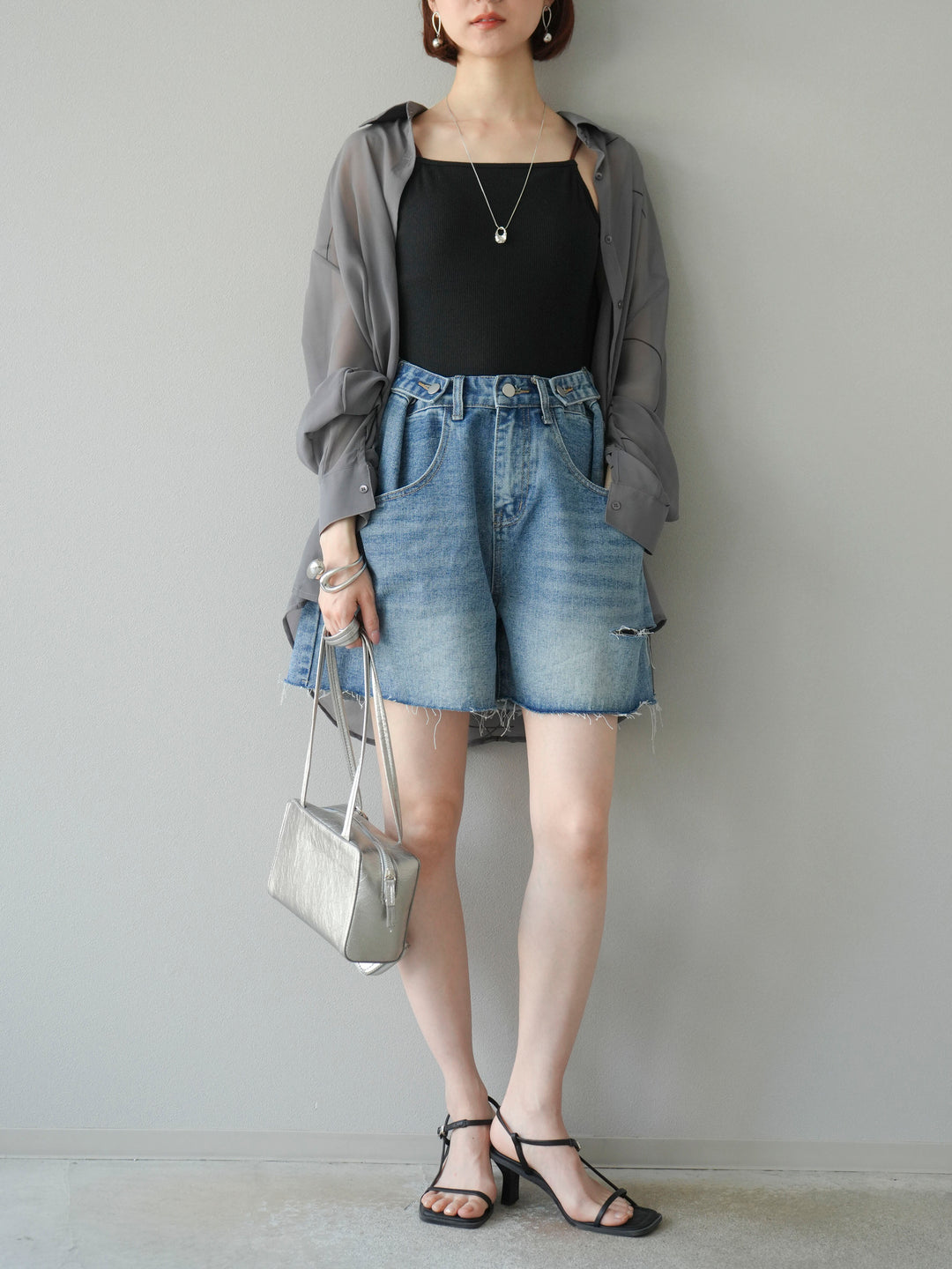 [予約]ペンタッチシフォンシャツ/グレー