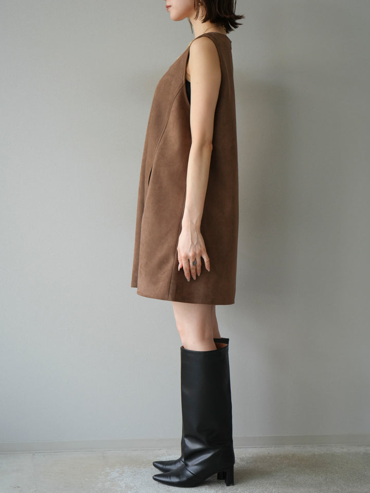 [予約]ショルダーポーチ付スウェードミニワンピース/ブラウン