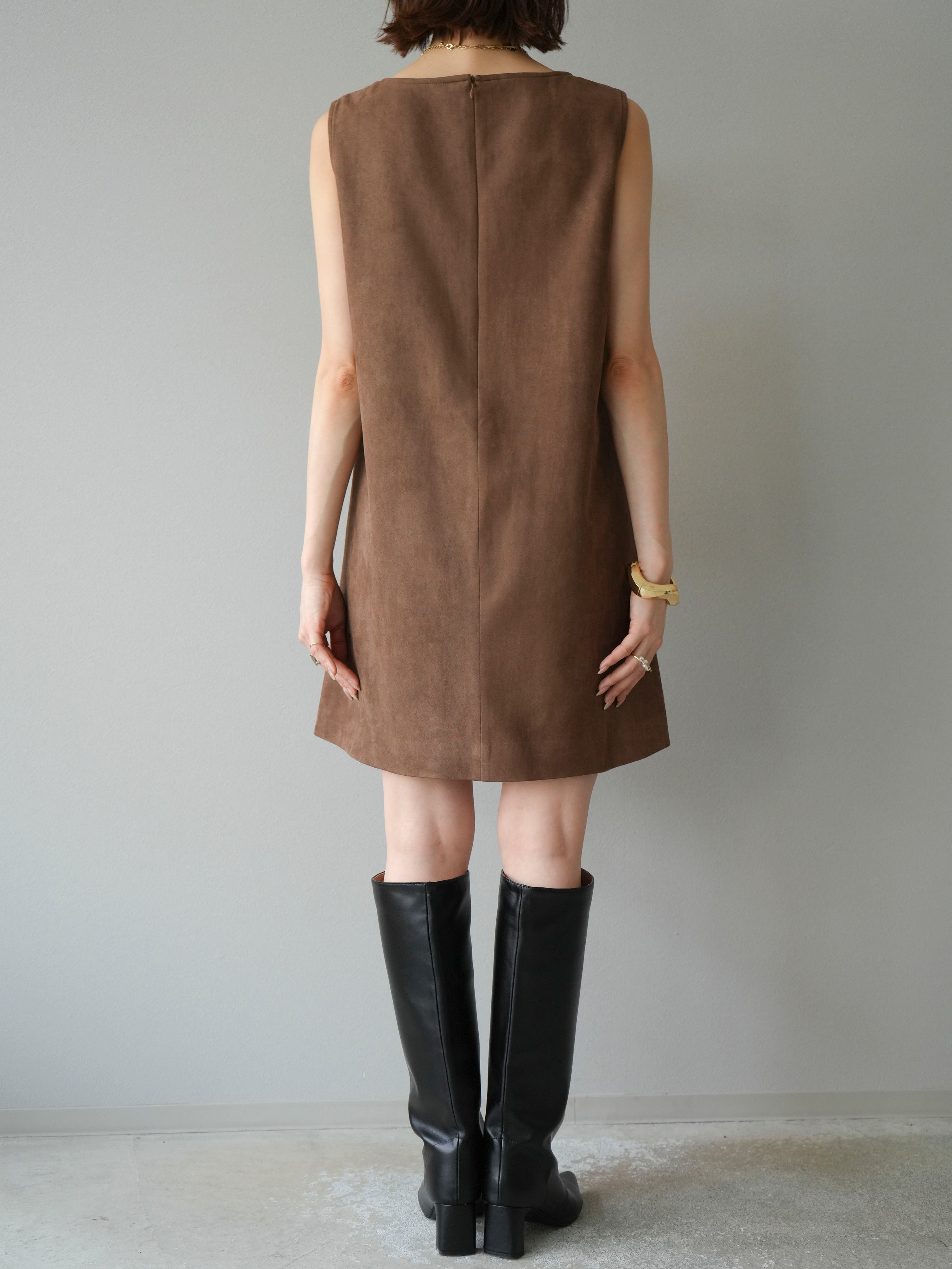 予約]ショルダーポーチ付スウェードミニワンピース/ブラウン – Lumier