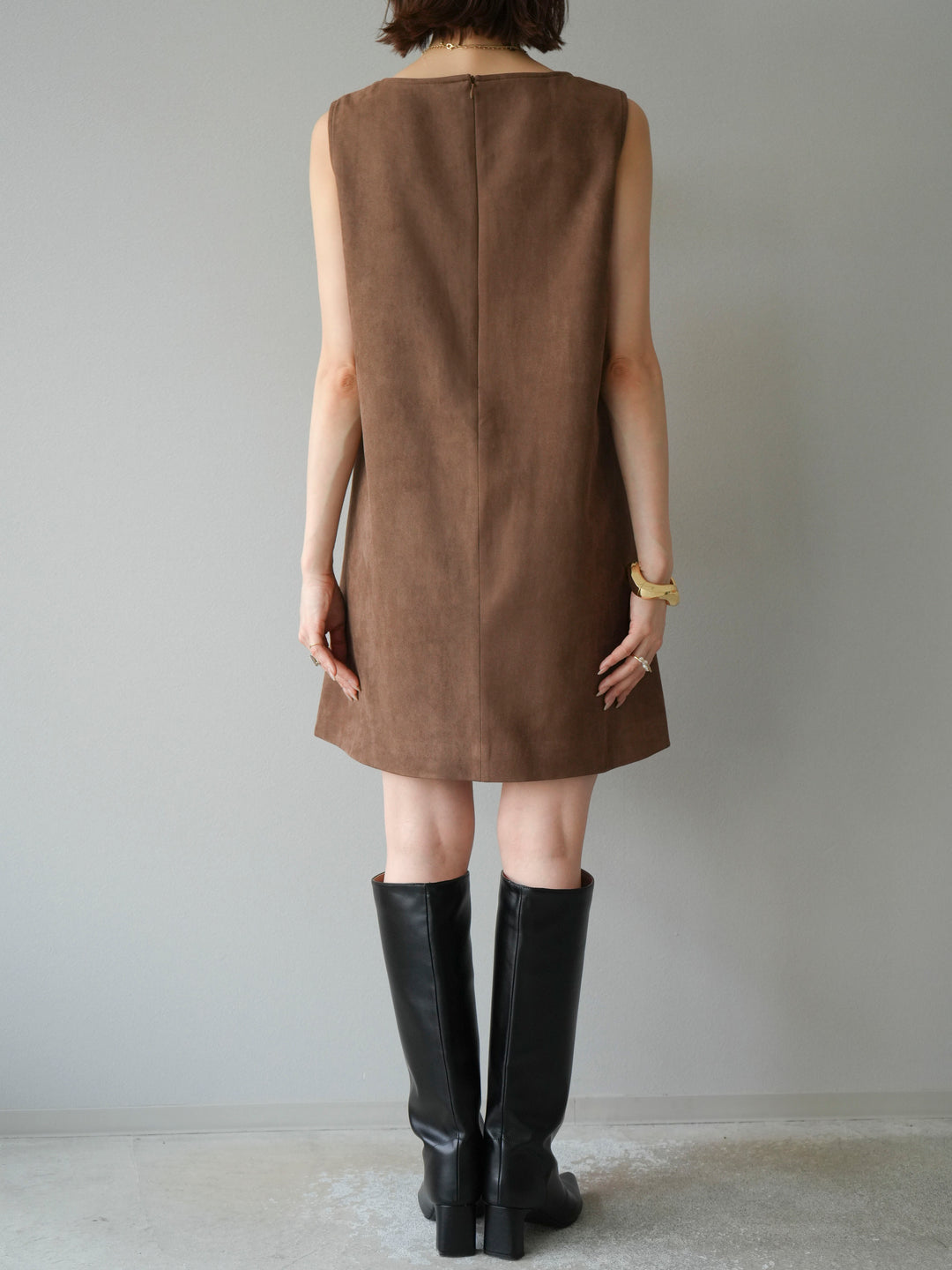 [予約]ショルダーポーチ付スウェードミニワンピース/ブラウン