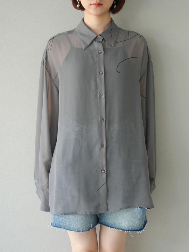 [予約]ペンタッチシフォンシャツ/グレー