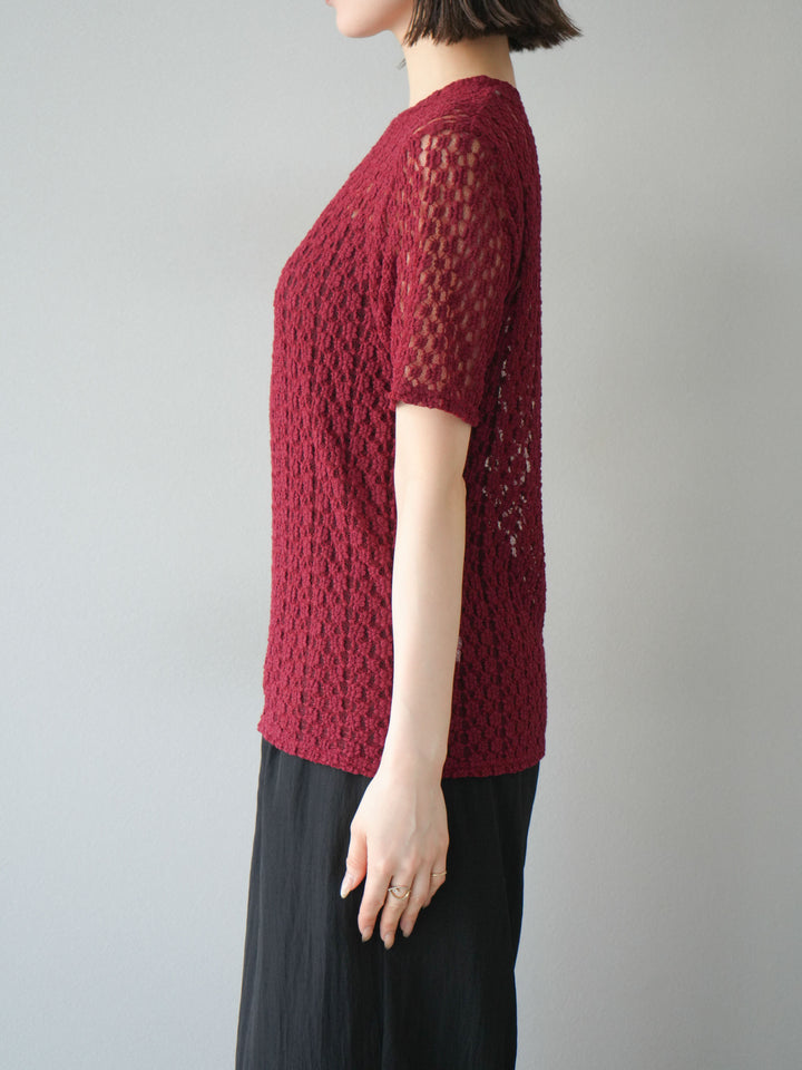 【預購】剪裁蕾絲T卹/波爾多紅