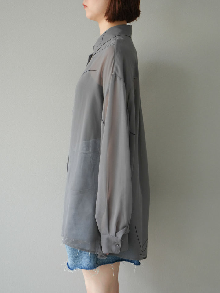 [予約]ペンタッチシフォンシャツ/グレー