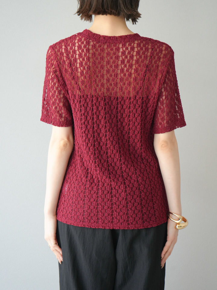 【預購】剪裁蕾絲T卹/波爾多紅
