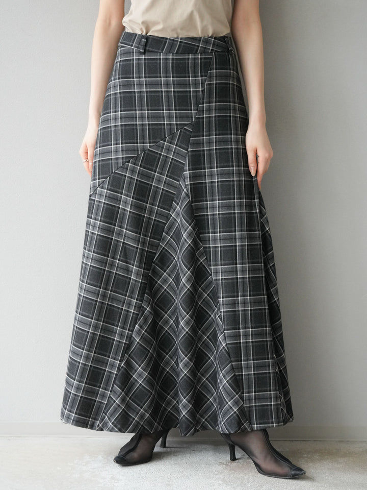 [予約]チェック柄マーメイドスカート/ブラック