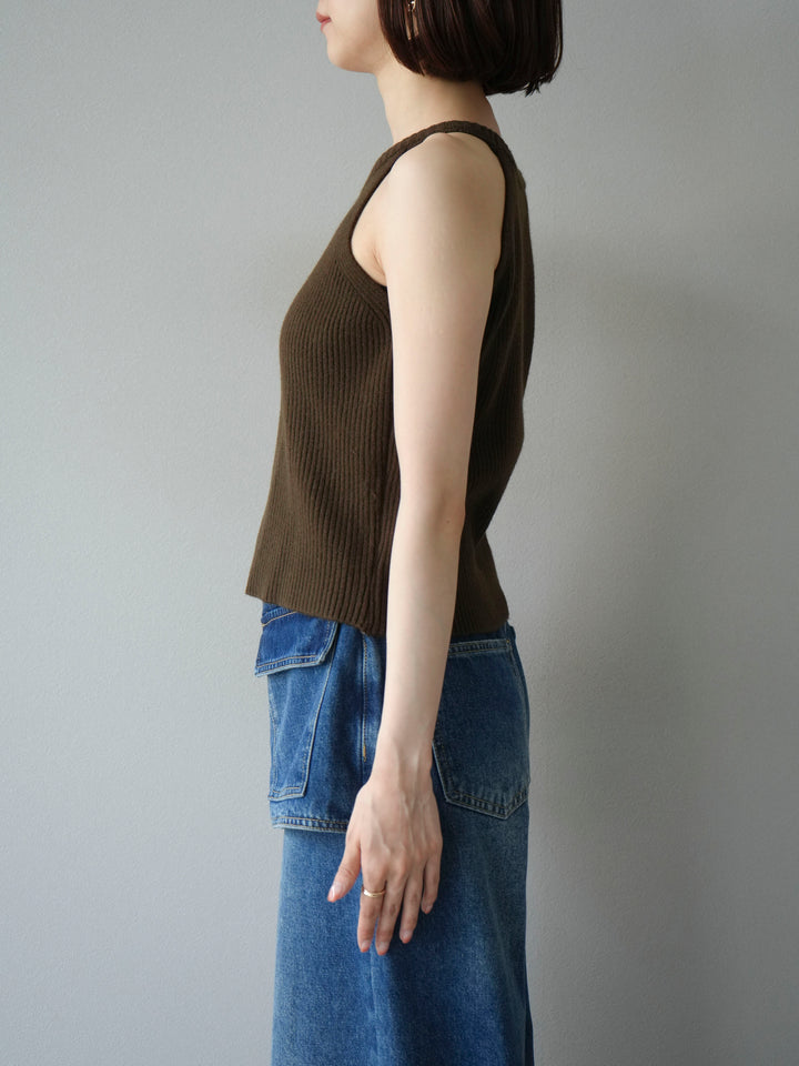 [予約]リブニットアメスリタンクトップ/カーキ