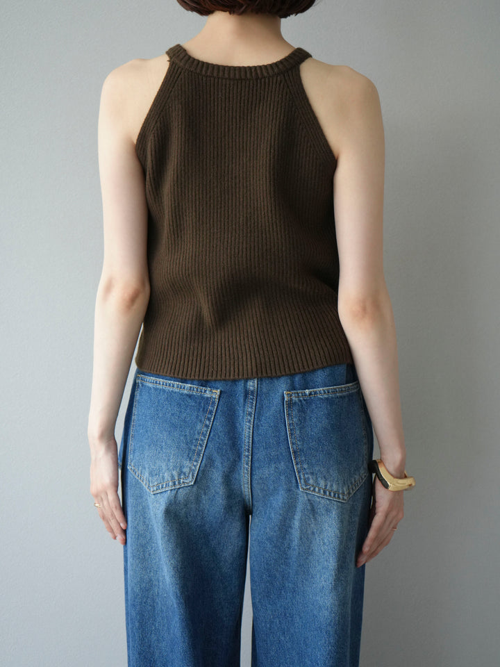 [予約]リブニットアメスリタンクトップ/カーキ