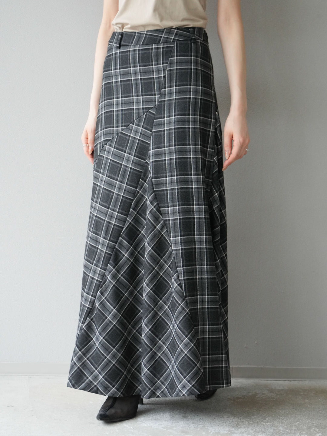 [予約]チェック柄マーメイドスカート/ブラック
