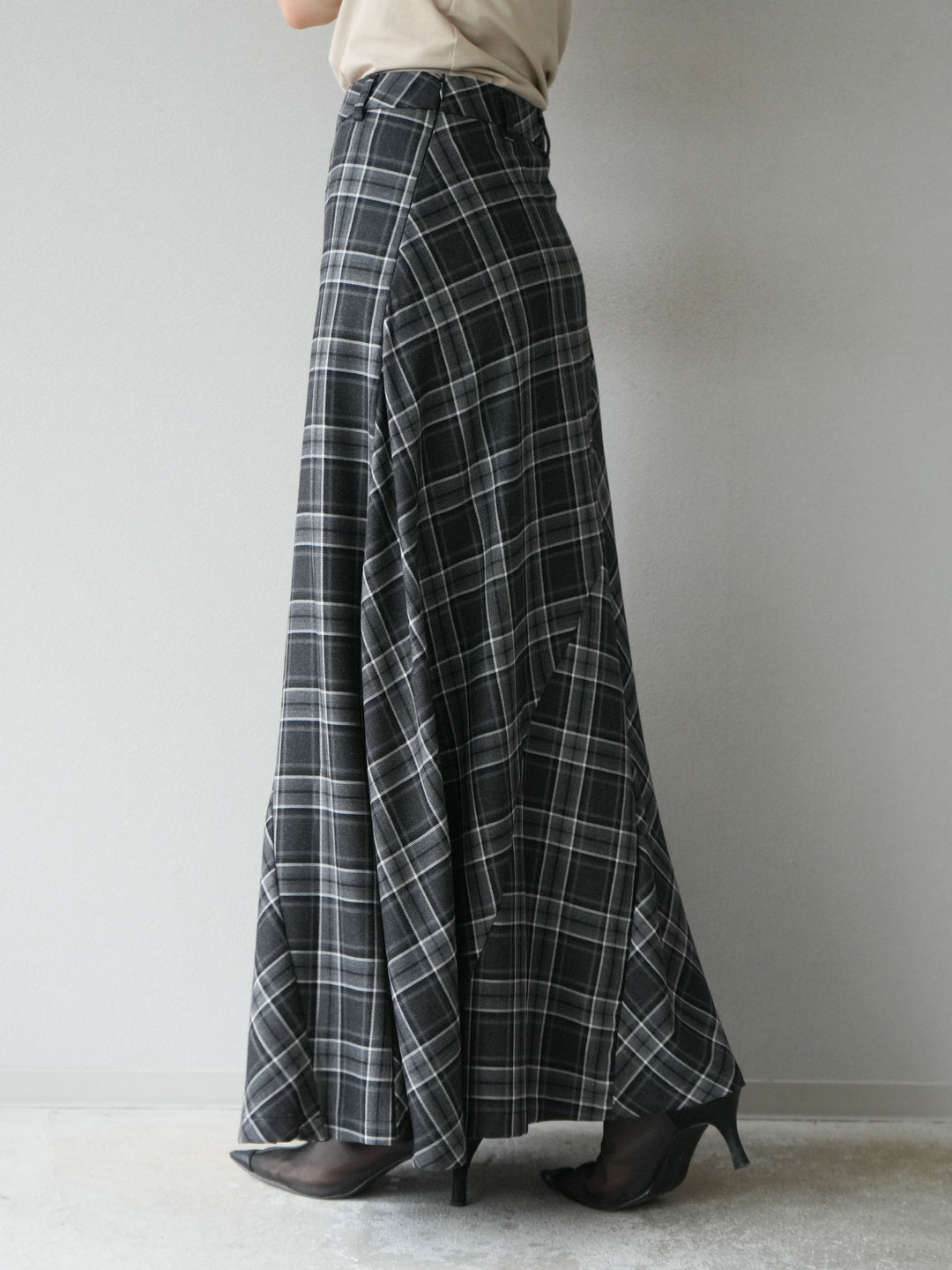 [予約]チェック柄マーメイドスカート/ブラック
