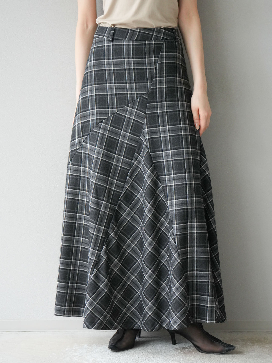 [予約]チェック柄マーメイドスカート/ブラック