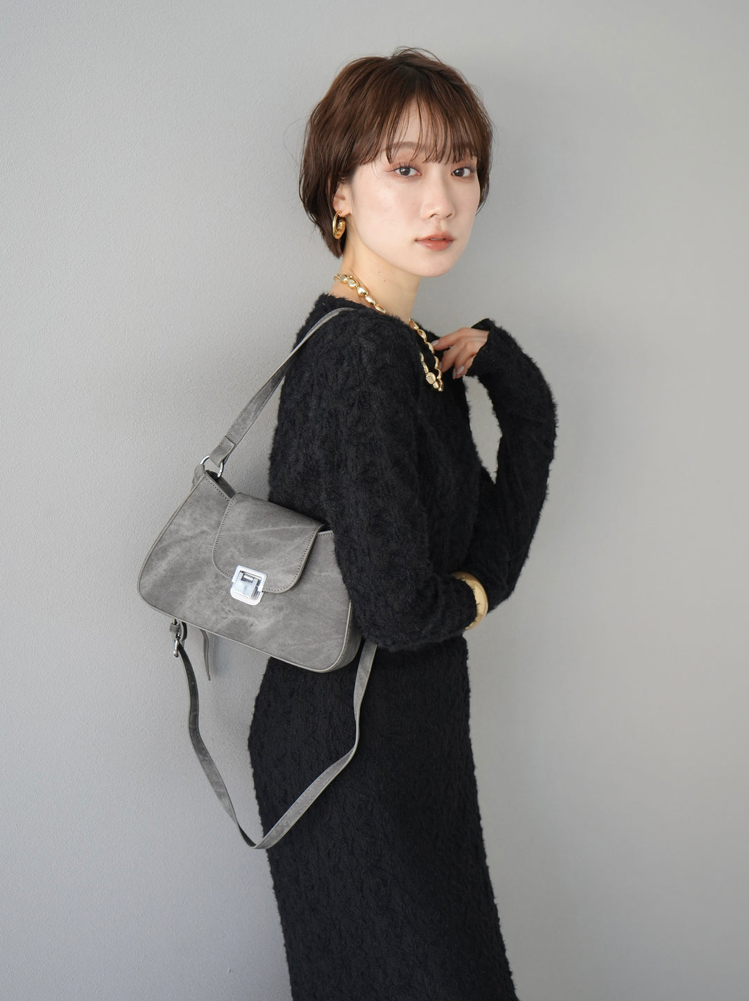 [Pre-order] Irregularly dyed mini shoulder bag/charcoal
