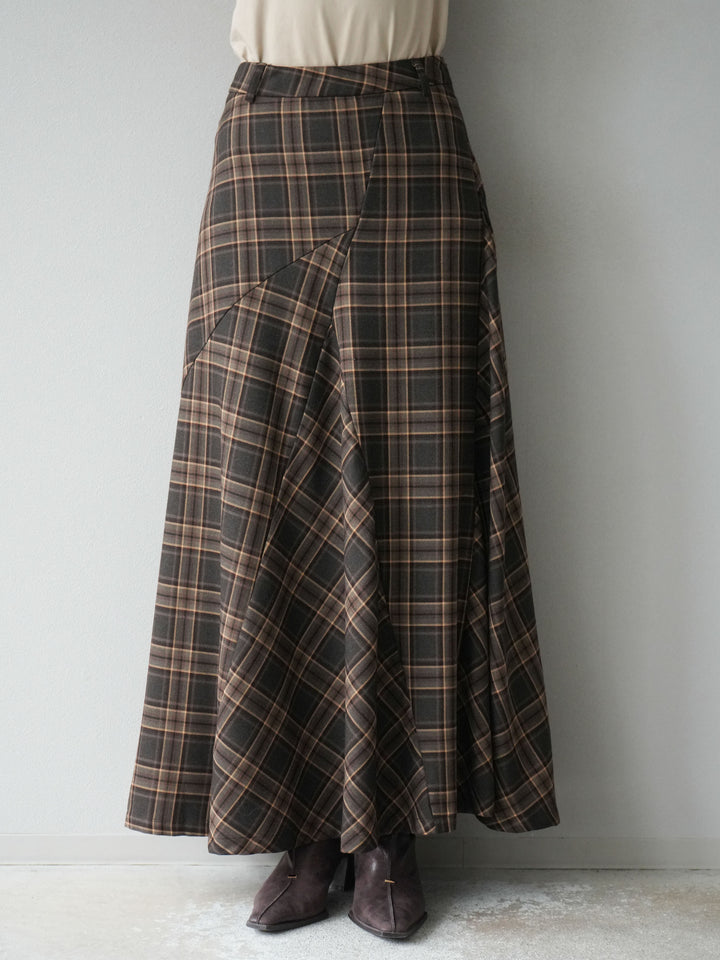 [予約]チェック柄マーメイドスカート/ブラウン