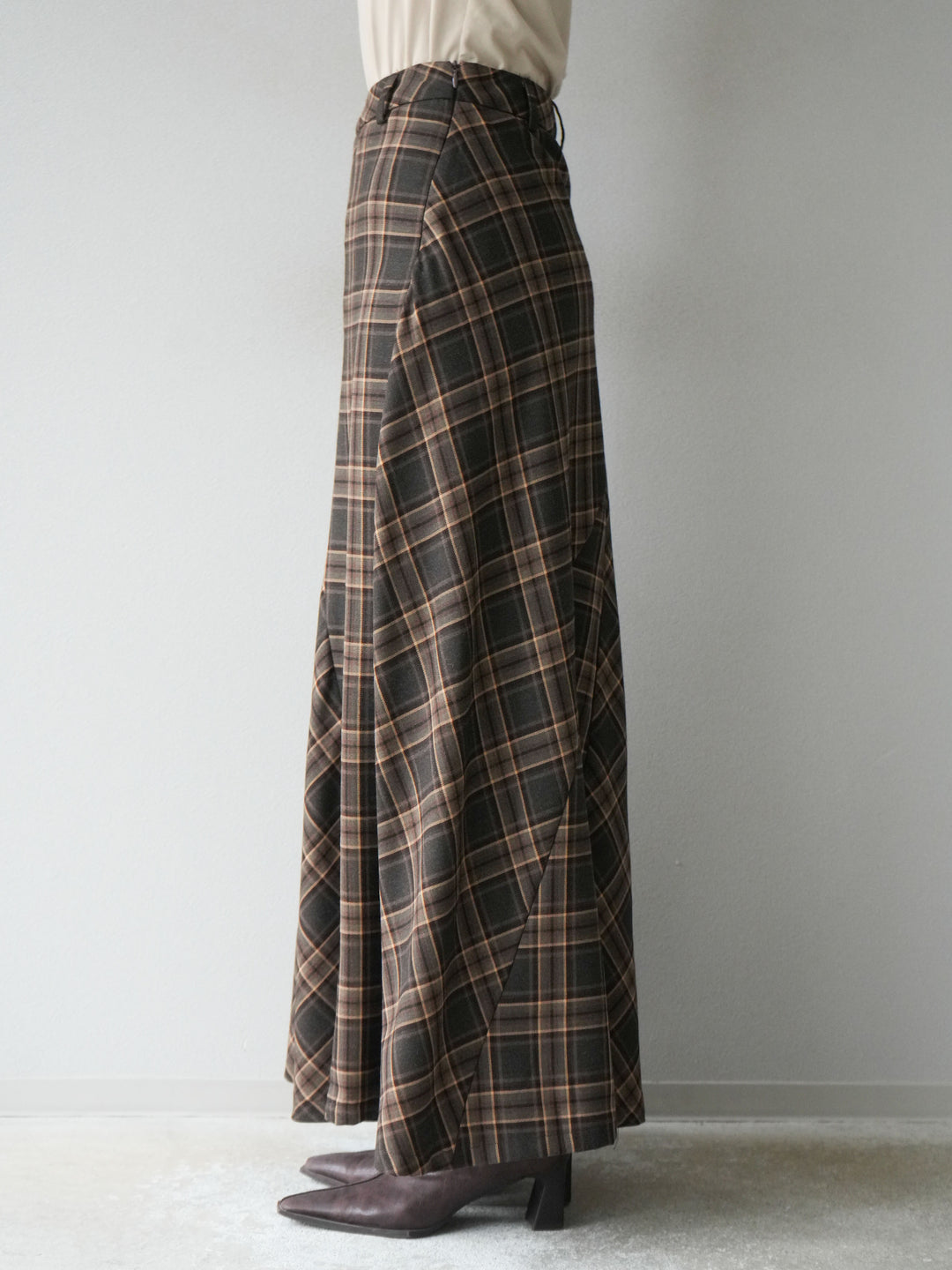 [予約]チェック柄マーメイドスカート/ブラウン