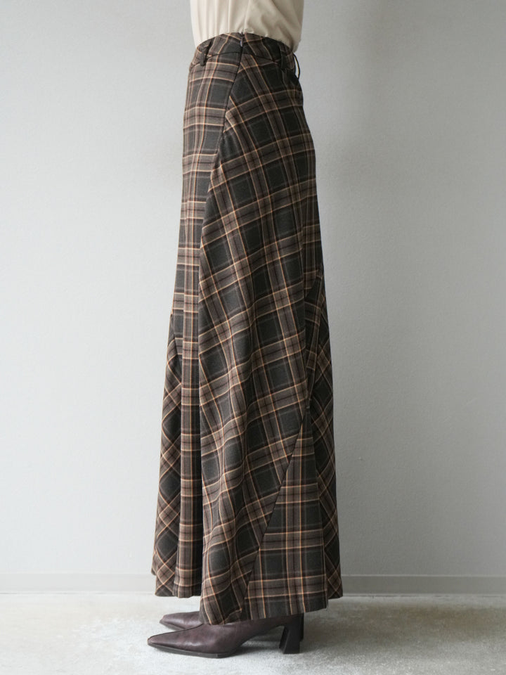 [予約]チェック柄マーメイドスカート/ブラウン