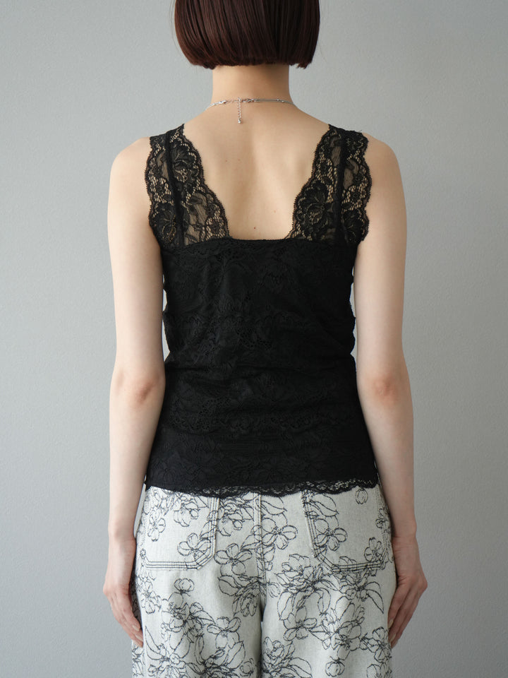 [予約]カップ付レースタンクトップ/ ブラック