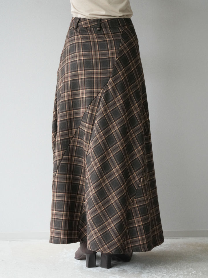 [予約]チェック柄マーメイドスカート/ブラウン