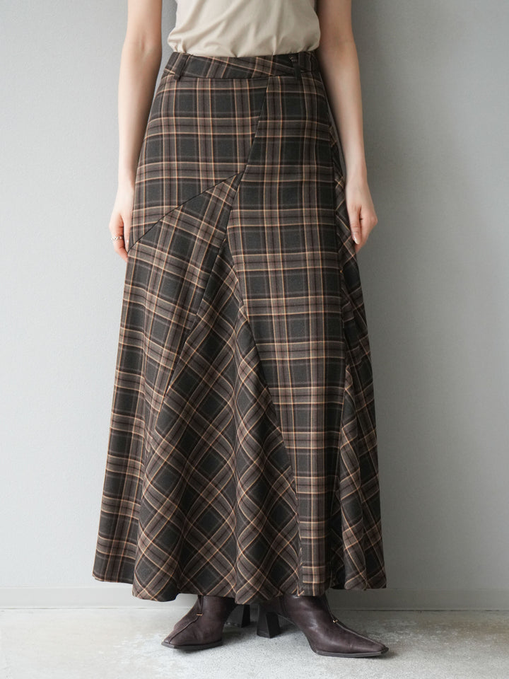 [予約]チェック柄マーメイドスカート/ブラウン