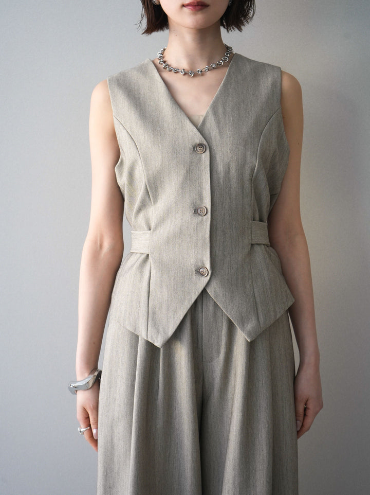 [予約]サイド切替ヘリンボーンベスト/beige